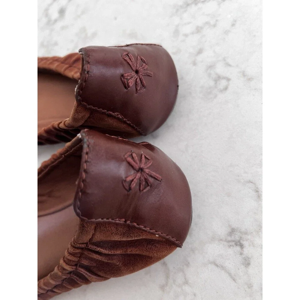 Lucky Brand Brown Leather Ballet Flats Women’s Size 6.5 Slip On Shoes Boho